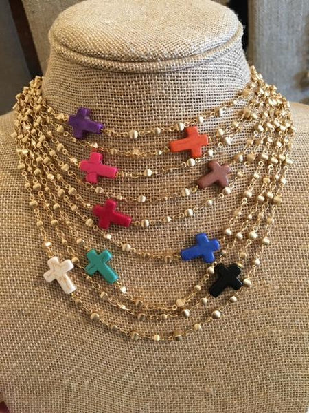 Cross Pendant on Gold Plated Necklace - Handmade