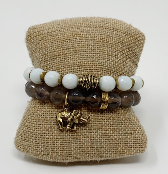Gemstone Stretch Bracelet with Elephant Pendant - Swara Jewelry