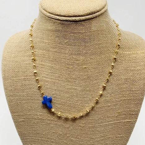 Cross Pendant on Gold Plated Necklace - Handmade