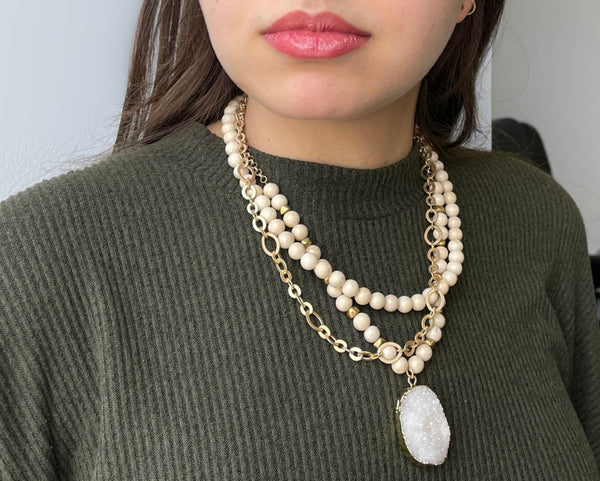 Triple Strand Gold Beaded Necklace