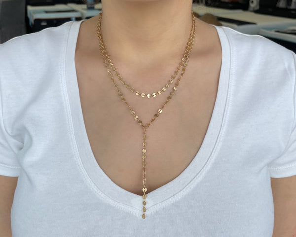 Double Layer Lariat Coin Drop Necklace
