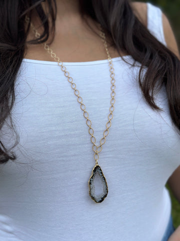 Long Necklace with Geode Pendant