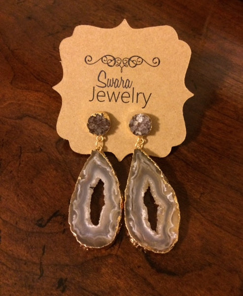 Geode Slab with Druzy Stud Earrings - Swara Jewelry