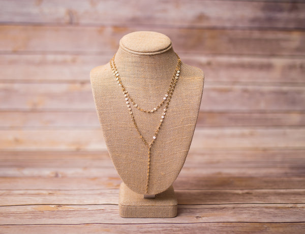 Gold Plated Double Layer Lariat Necklace - Handmade - Swara Jewelry