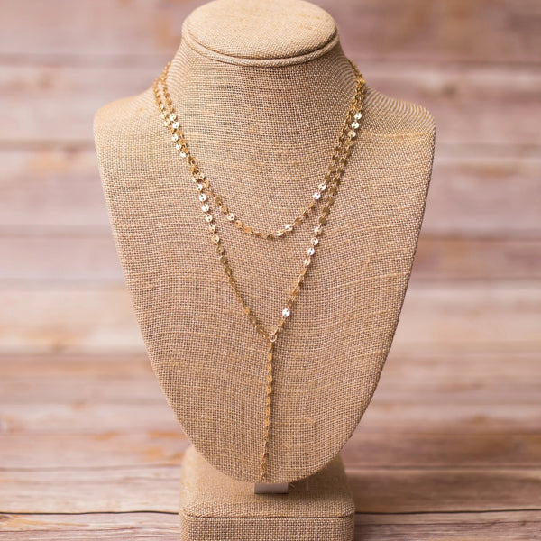 Gold Plated Lariat Necklace - Swara Jewelry
