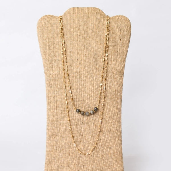 Double Layer Gold Plated Necklace with Gemstones - Swara Jewelry