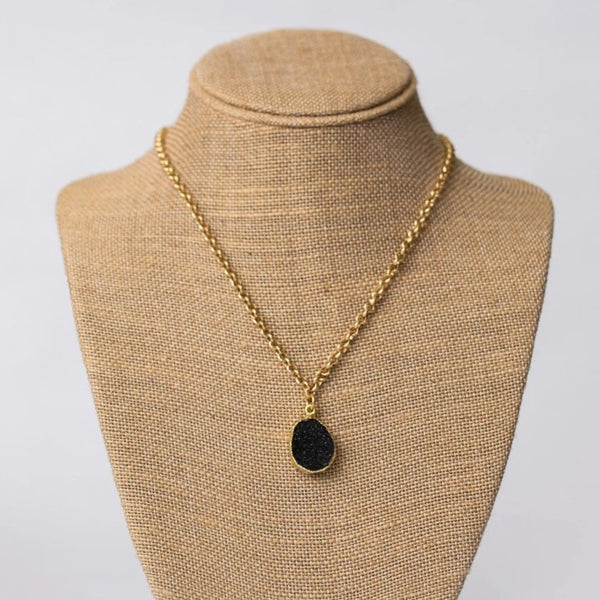 Gold Plated Necklace with Druzy Pendant - Swara Jewelry