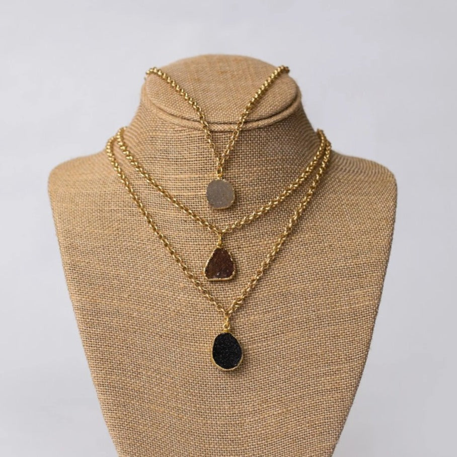 Gold Plated Necklace with Druzy Pendant Swara Jewelry
