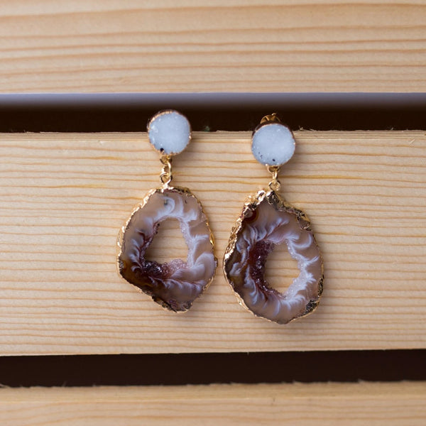 Geode Slab with Druzy Stud Earrings - Swara Jewelry