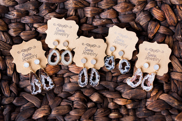 Geode Slab with Druzy Stud Earrings - Swara Jewelry