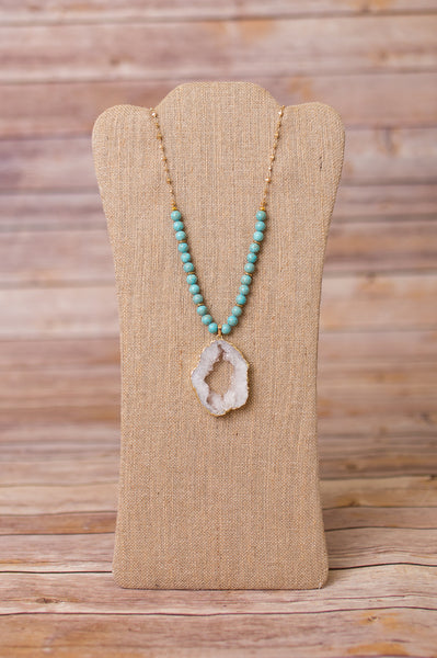 Necklace with Large Druzy Pendant - Swara Jewelry