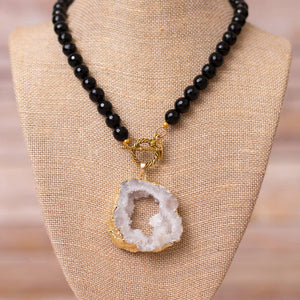 Full Beaded Agate Necklace with Large Druzy Pendant - Swara Jewelry