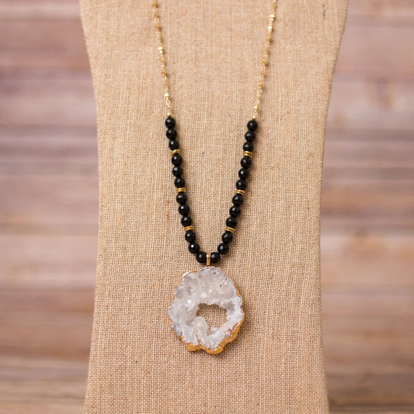 Necklace with Large Druzy Pendant - Swara Jewelry