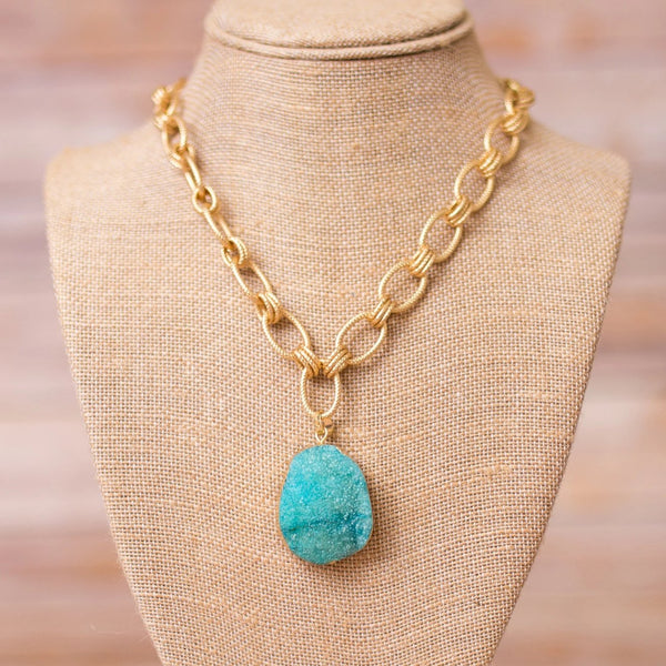 Chunky Necklace with Druzy Pendant - Swara Jewelry