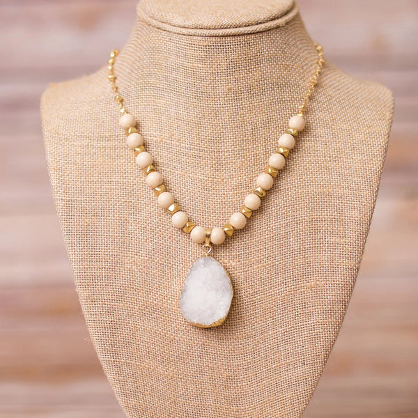 Beaded Necklace with Druzy Pendant - Swara Jewelry