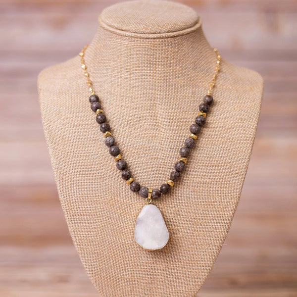 Beaded Necklace with Druzy Pendant - Swara Jewelry