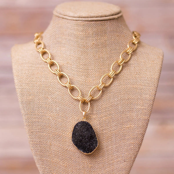 Chunky Necklace with Druzy Pendant - Swara Jewelry