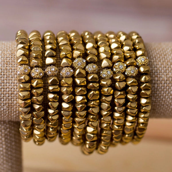 Brass Nugget Stretch Bracelet-Handmade - Swara Jewelry
