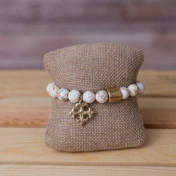 Gemstone Stretch Bracelet with Cross Pendant - Swara Jewelry