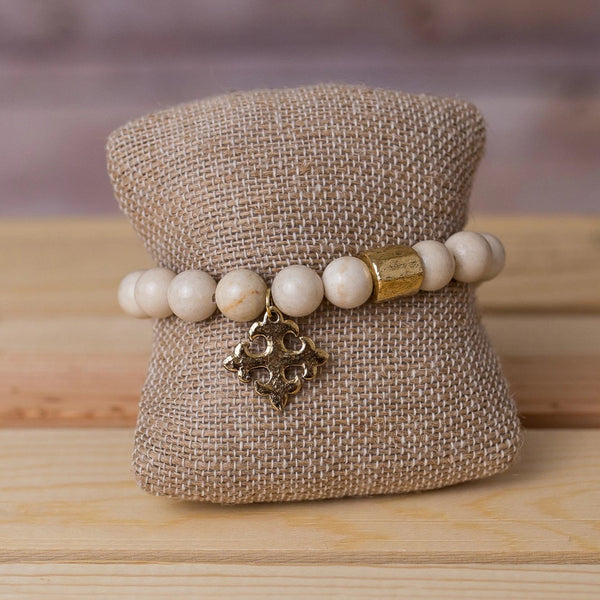 Gemstone Stretch Bracelet with Cross Pendant - Swara Jewelry