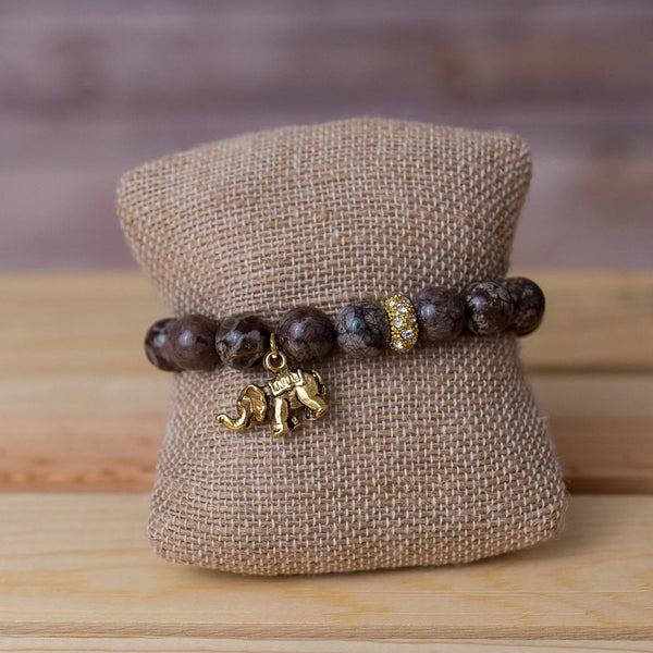 Gemstone Stretch Bracelet with Elephant Pendant - Swara Jewelry