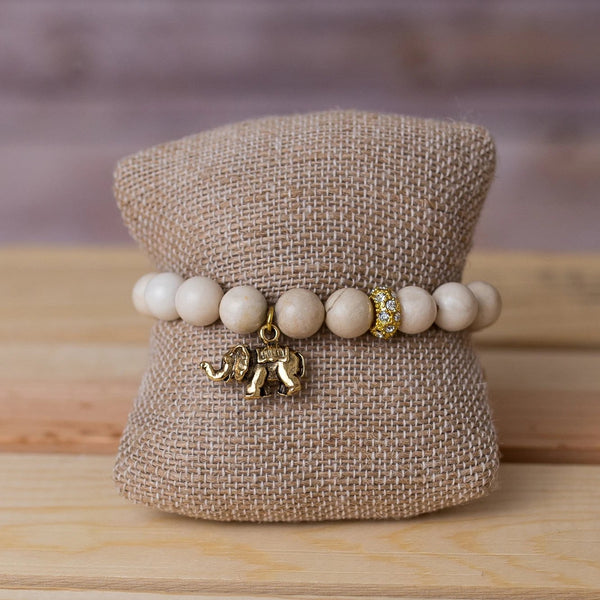 Gemstone Stretch Bracelet with Elephant Pendant - Swara Jewelry