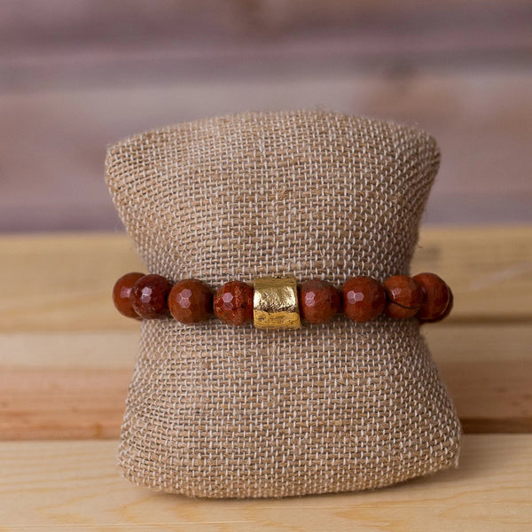 Gemstone Stretch Bracelet with Nugget Spacer - Swara Jewelry