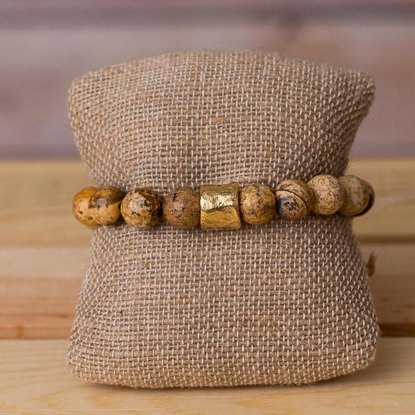 Gemstone Stretch Bracelet with Nugget Spacer - Swara Jewelry