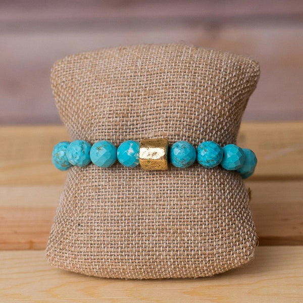 Gemstone Stretch Bracelet with Nugget Spacer - Swara Jewelry