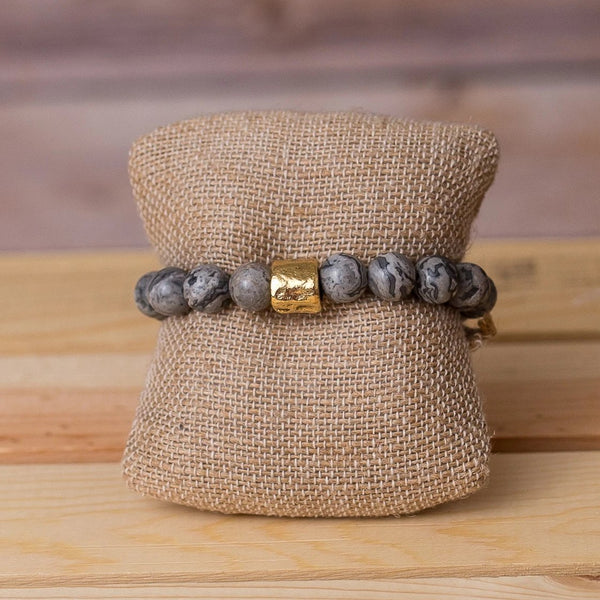 Gemstone Stretch Bracelet with Nugget Spacer - Swara Jewelry