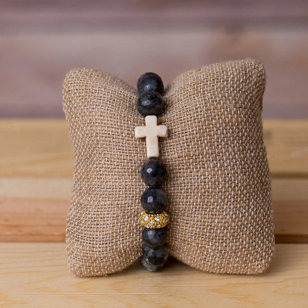 Gemstone Stretch Bracelet with Small Cross - Swara Jewelry