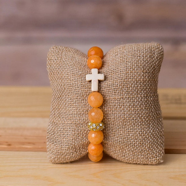 Gemstone Stretch Bracelet with Small Cross - Swara Jewelry