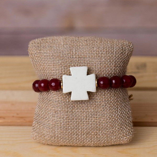 Cross Bracelet with Gemstone Beads - Swara Jewelry