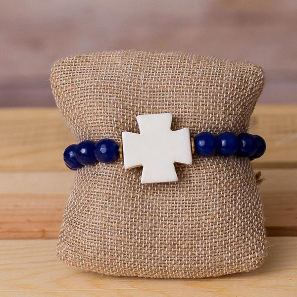 Cross Bracelet with Gemstone Beads - Swara Jewelry