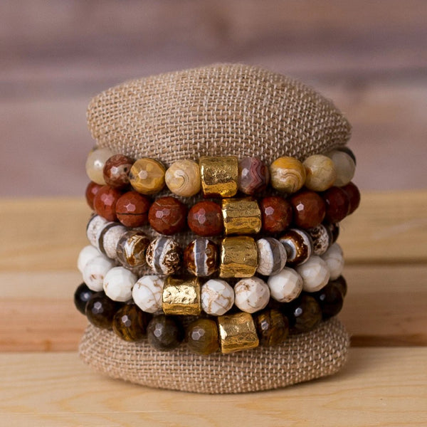 Gemstone Stretch Bracelet with Nugget Spacer - Swara Jewelry