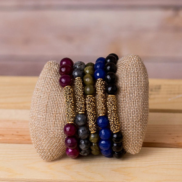 Gemstone Stretch Bracelet with Bar Spacer - Swara Jewelry