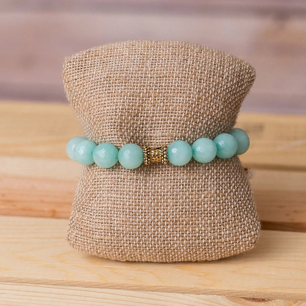 Gemstone Stretch Bracelet with Bar Bell Spacer - Swara Jewelry