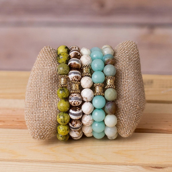 Gemstone Stretch Bracelet with Bar Bell Spacer - Swara Jewelry