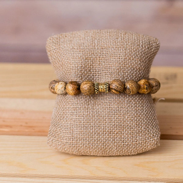 Gemstone Stretch Bracelet with Bar Bell Spacer - Swara Jewelry