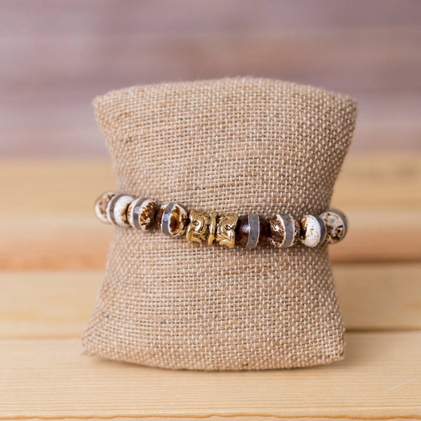 Handmade Agate Gemstone Stretch Bracelet with Crenelated Spacer - Swara Jewelry