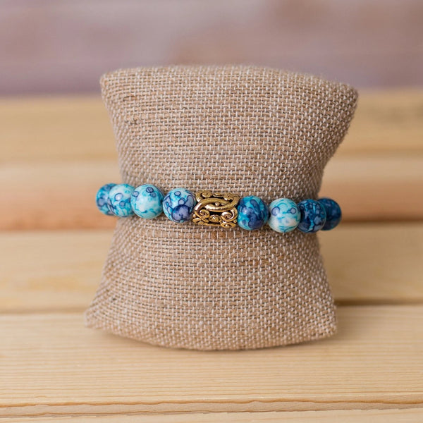 Gemstone Stretch Bracelet with Floral Spacer - Swara Jewelry