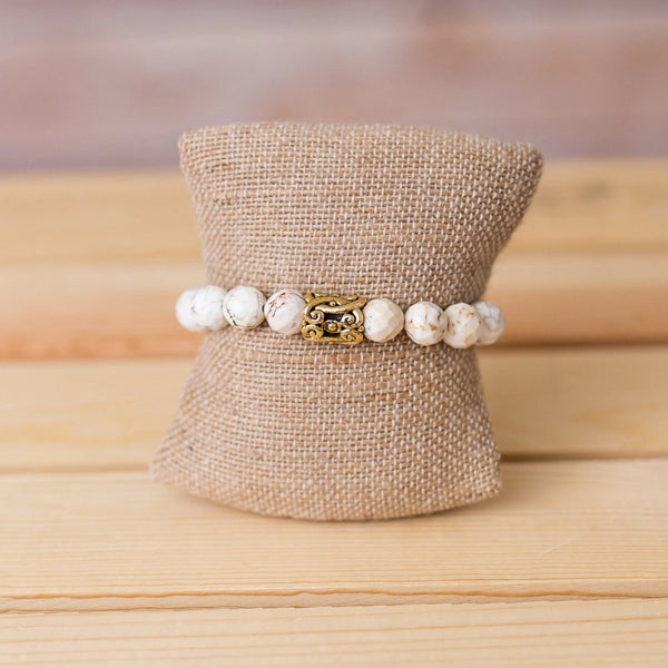 Gemstone Stretch Bracelet with Floral Spacer - Swara Jewelry