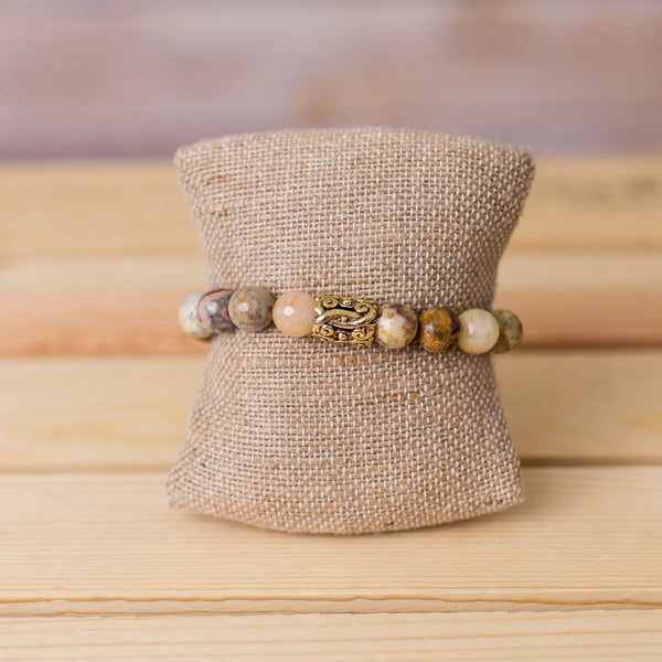 Gemstone Stretch Bracelet with Floral Spacer - Swara Jewelry