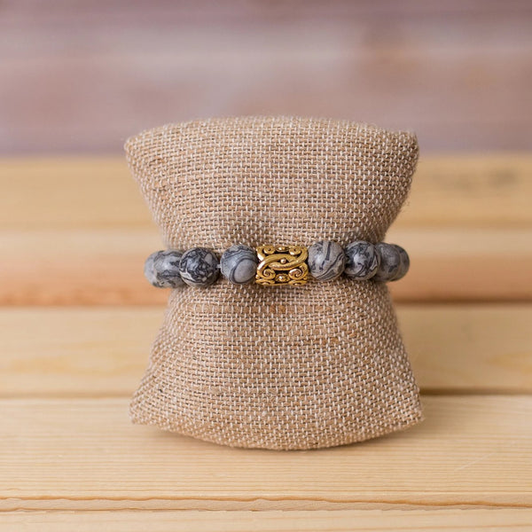 Gemstone Stretch Bracelet with Floral Spacer - Swara Jewelry