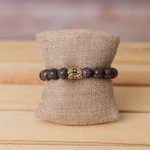 Gemstone Stretch Bracelet with Floral Spacer - Swara Jewelry