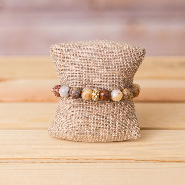 Gemstone Stretch Bracelet with Pave Spacer - Swara Jewelry