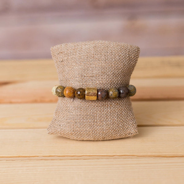 Gemstone Stretch Bracelet with Nugget Spacer - Swara Jewelry