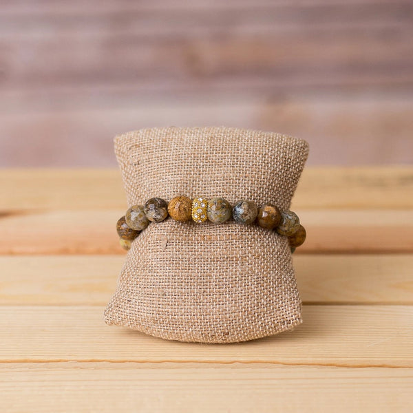 Gemstone Stretch Bracelet with Pave Spacer - Swara Jewelry