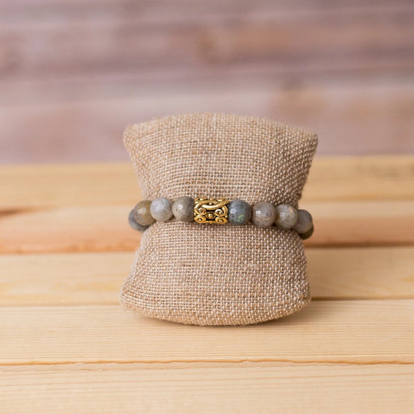 Gemstone Stretch Bracelet with Floral Spacer - Swara Jewelry