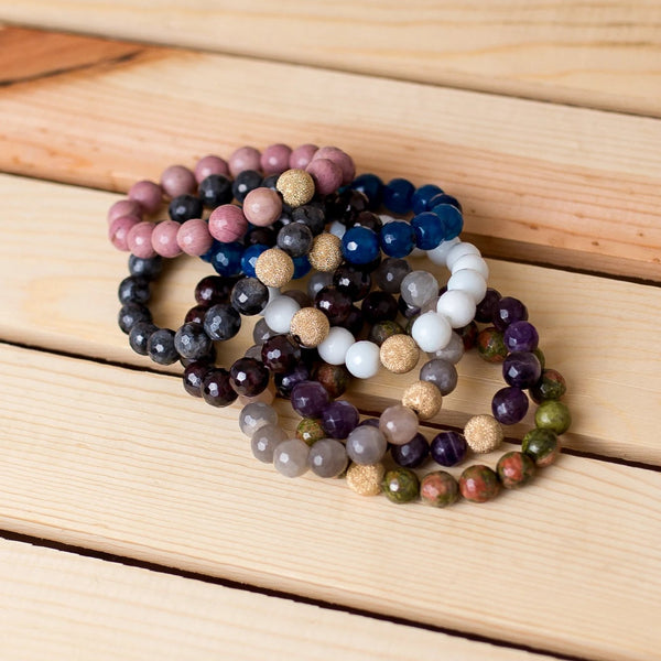 Gemstone Stretch Bracelet with Gold Filled Stardust Spacer - Swara Jewelry